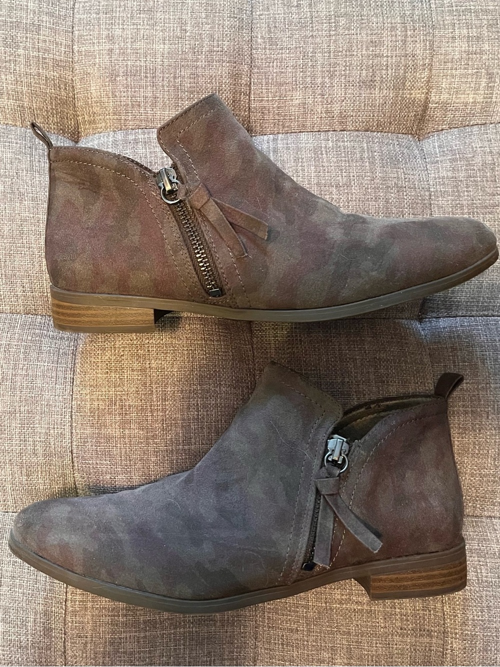 Dr. Scholl's Camo Brown Taupe Suede Ankle Booties with Side Zip